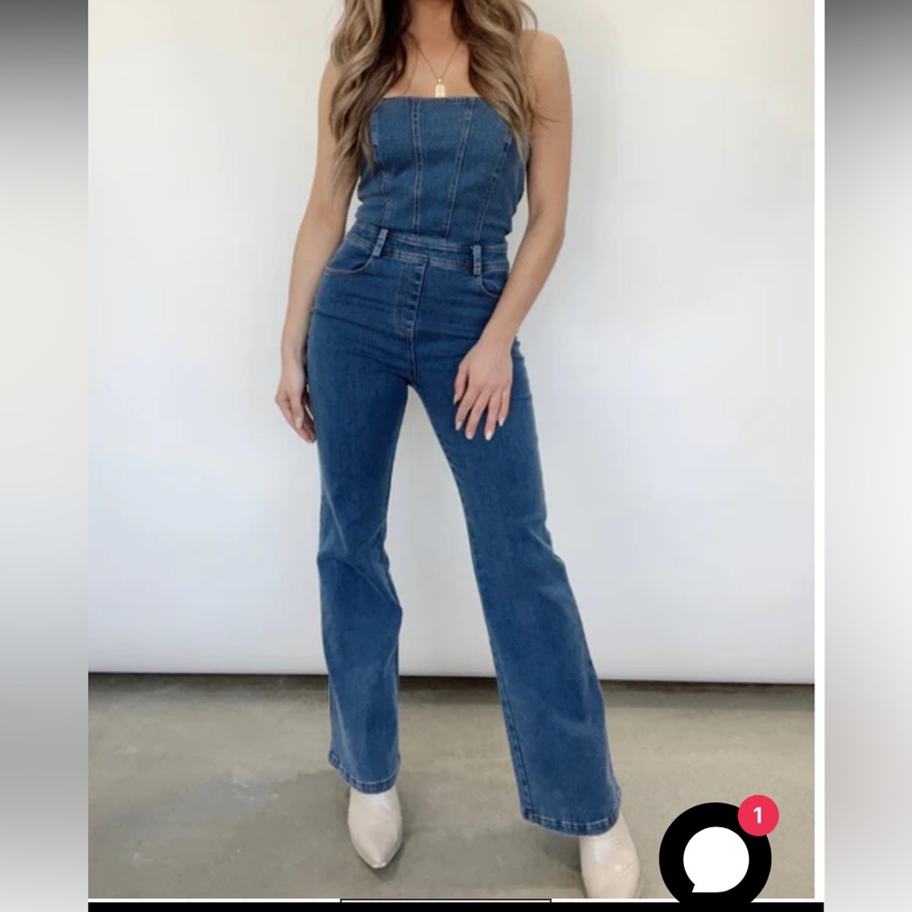 Denim Strapless Jumpsuit Size Medium